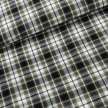 Flanel tkaný / barchet, oboustranný 15, khahi-bilé káro, š.150cm (látka v metráži)