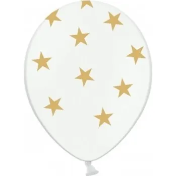 PartyDeco Balónky latexové bílé se zlatými hvězdami 30 cm 6 ks