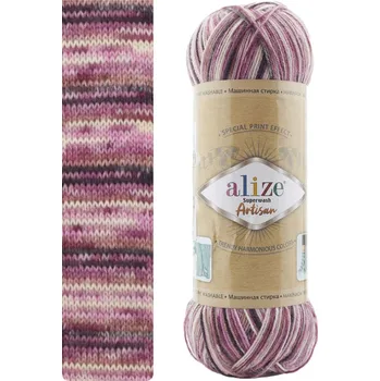 Příze Alize Superwash Artisan 9011 - fialová, šedá (75% vlna, 25% polyamid, ponožková, samovzorovací)
