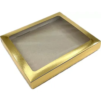 Dárková krabička Vánoční krabička zlatá s průhledným okénkem na 1 kg cukroví 30x25x4 cm
