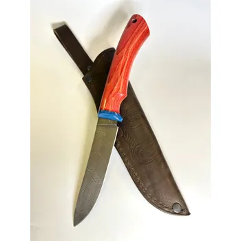 Kuchyňský nůž Umělecké nože Ručně kovaný damaškový nůž, červené dřevo KAZ22