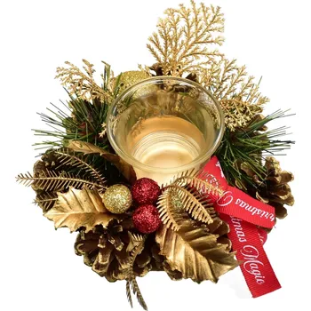 Vánoční svícen Svícen šiškový zlatý Ø15 cm