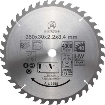 Pilový kotouč Pilový kotouč ze slinutého karbidu průměr 350 x 30 x 3,4 mm 40 zubů (BGS103958)