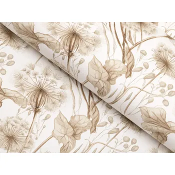 Sandra Bavlněná látka/plátno Podzimní pampelišky na bílém - šířka 160 cm