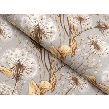 Bavlněná látka/plátno Sandra SA-517 Podzimní pampelišky na šedém - šířka 160 cm