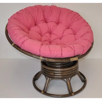 Nábytek Axin Trading s.r.o. Ratanový papasan houpací hnědý polstr malinový melír