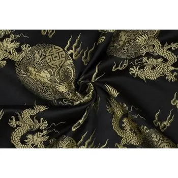 Čínský brokát s drakem, zlato-černý, sartor.cz