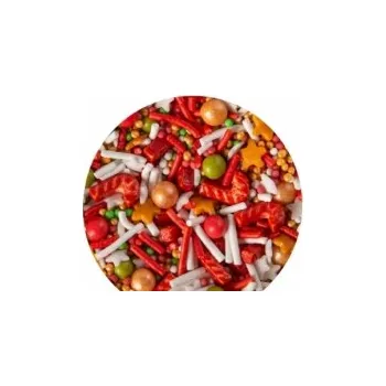 Vánoční dekorace Cukrová dekorace - VÁNOČNÍ MIX ČERVENÝ (hvězdičky, santova hůl, kuličky) / 35 g
