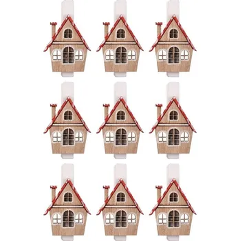 Vánoční dekorace Dřevěné domečky na kolíčku červené 3 cm, 9 ks