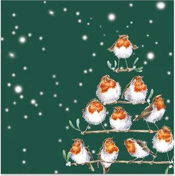 Stolování Wrendale Designs Vánoční ubrousky Wrendale Designs "Rockin' Robins", 33x33 cm - Červenky