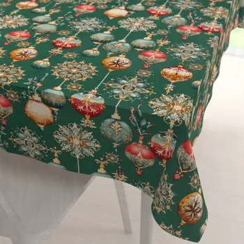 ubrus Bavlněný obdélníkový ubrus Sandra SA-529 Vánoční baňky na zeleném 60x100 cm