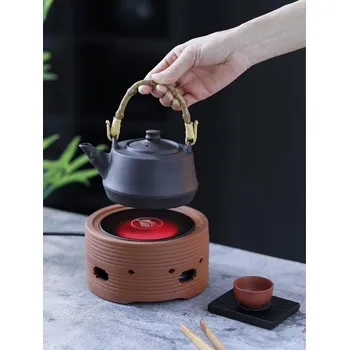 Konvice na čaj Yixing fialová hlína velkokapacitní čajová konvice - Dlouhá rukojeť z bambusu 1