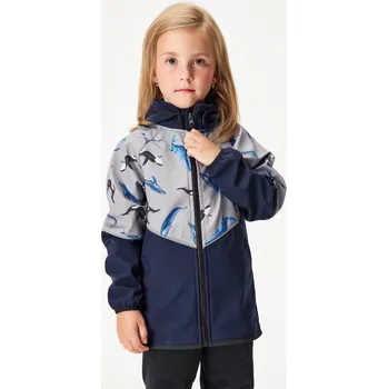 Dětská softshellová bunda s fleecem Slim, Tm. Modročerná, Šedá, Velryby Velikost: 104/110