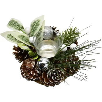 Vánoční svícen Svícen šiškový bílý Ø15 cm