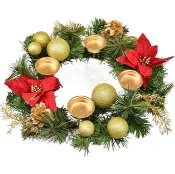 Vánoční svícen Adventní svícen zlatý s ponsetií Ø33 cm