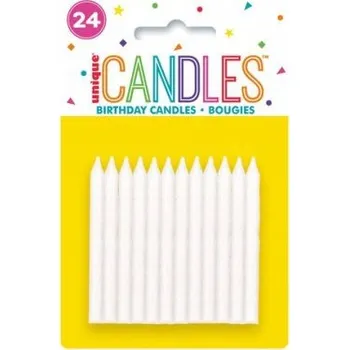 Dortová svíčka Svíčky dortové - bílé duhově třpytivé spirály, 7cm, set 24ks (zn. UNIQUE)