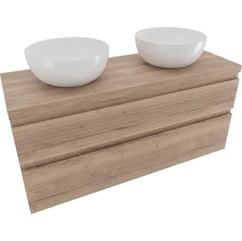 Koupelnový nábytek Naturel Koupelnová skříňka 2 zásuvková s krycí deskou Naturel Savona 118x53x44,8 cm dub Halifax mat SAVONA2120DHD SAVONA2120DHD