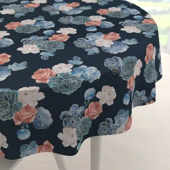 ubrus Teflonový kulatý ubrus TF-060 Modré a červené růže na tmavě modrém Ø 40 cm