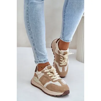 Dámské tenisky Zateplené dámské kožené sneakersy Big Star OO274A317 HI-POLY SYSTEM Barva: Béžová, Velikost: 39
