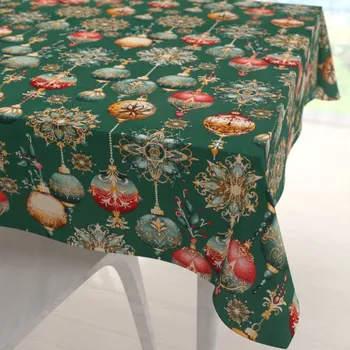 ubrus Bavlněný čtvercový ubrus Sandra SA-529 Vánoční baňky na zeleném 60x60 cm