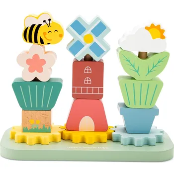 Woet by New Classic Toys New Classic Toy Dřevěná stohovací hračka mlýn a zahrádka 10549