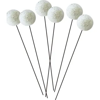 Vánoční dekorace Kuličky na drátku bílé s glitrem 1,5 cm, 12 ks