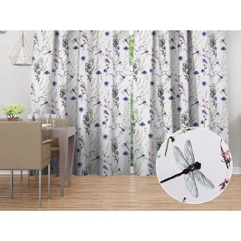 ubrus Bavlněný závěs Sandra SA-429 Luční kvítí s vážkami 150x140 cm