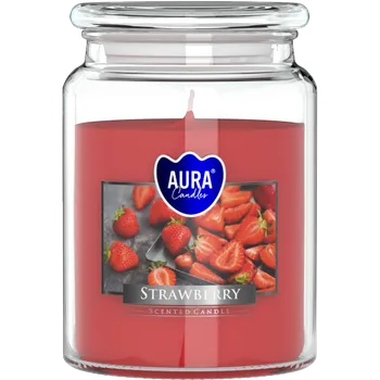 Svíčka Vonná svíčka ve skle s víčkem Jahoda, 500g 100 hodin SND99-73 Aura