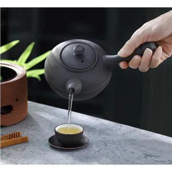 Konvice na čaj Yixing fialová hlína velkokapacitní čajová konvice - Dlouhá rukojeť se závitem 1