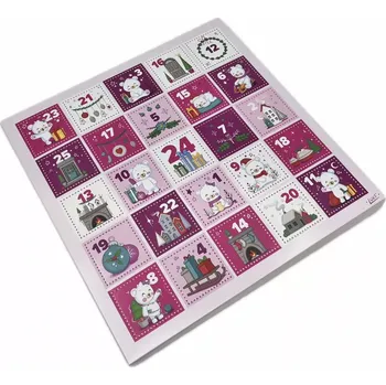 Vánoční dekorace Adventní kalendář "MEDVÍDKOVÝ RŮŽOVÝ" s papírovou mžížkou 28x28x2 cm