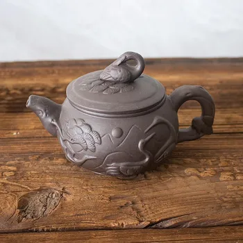 Konvice na čaj Yixing Velkokapacitní fialová hliněná čajová konvice - Černý borovicový jeřáb