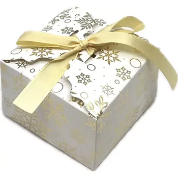 Dárková krabička Vánoční dárková krabička se zlatým potiskem a stuhou 9x5,5x9 cm