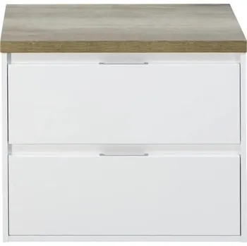 Koupelnový nábytek Koupelnová skříňka pod umyvadlo Porto 70 cm s umyvadlovou deskou bílá vysoce lesklá / dub přírodní