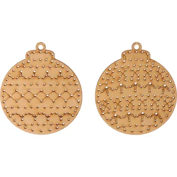 Vánoční dekorace ČistéDřevo Dřevěné vyšívací předlohy - vánoční baňky 10 x 9 cm 2 ks