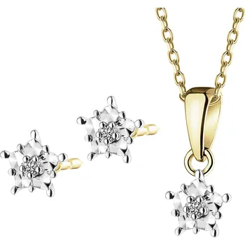 Náušnice Přívěsek a náušnice ze žlutého a bílého zlata s diamanty - souprava - 0,01 ct - ryzost 585 - 220.837