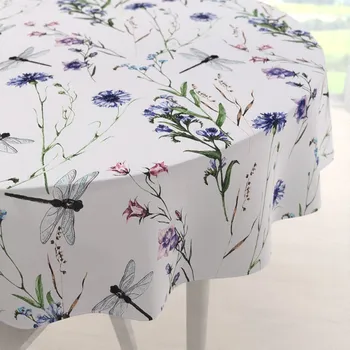 ubrus Bavlněný kulatý ubrus Sandra SA-429 Luční kvítí s vážkami Ø 70 cm