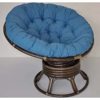 Nábytek Axin Trading s.r.o. Ratanový papasan houpací hnědý polstr tyrkysový melír