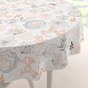 ubrus Bavlněný kulatý ubrus Sandra SA-526 Hnědé vlčí máky na bílém Ø 60 cm