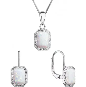 Souprava šperků Sada šperků se syntetickým opálem a krystaly Preciosa náušnice a přívěšek bílé 39175.1