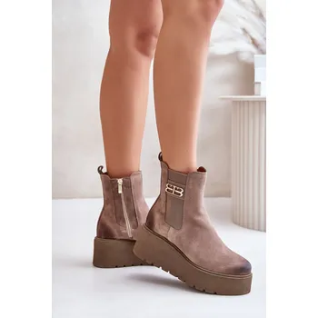 Dámské kozačky Zazoo 60498 Dámské Botky Chelsea Na Platformě A Klínu Barva: Béžová, Velikost: 39