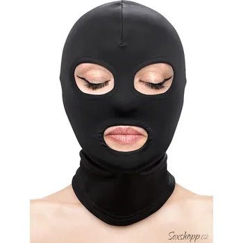 Erotická maska BDSM kukla na hlavu s otvory na oči a ústa Eyes & Mouth Hood