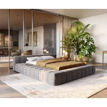 Postel DELIFE Čalouněná postel Espazio 140x200 cm mikrovlákno šedá s úložným prostorem