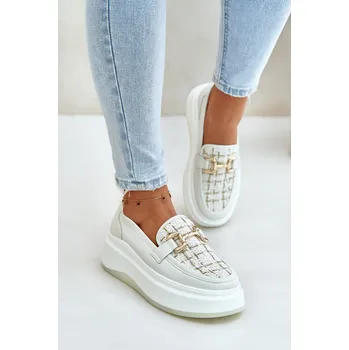 Dámské mokasíny Kožené dámské mokasíny na platformě se u ozdobou 89105 Vinceza světlo Barva: Béžová, Velikost: 39