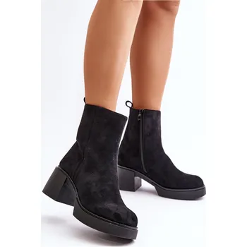 Dámské kozačky Eko Semišové Dámské Botky Na Podpatku Zateplené Meriluna Barva: Černá, Velikost: 40