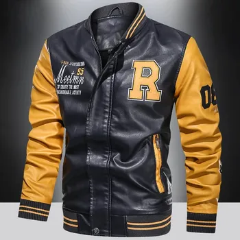 Moto bunda Pánský bomber koženého vzhledu Barva: Žlutá, Velikost: XL