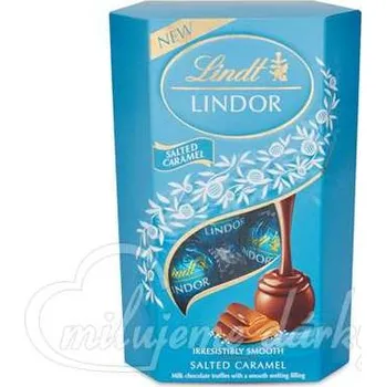 Cukrovinka Lindt Lindor balení čokoládových pralinek, Slaný karamel, modré, 200g