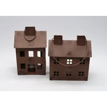 Vánoce Plechový domeček (svícen) - hnědý, Varianta Širší 6 oken