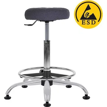 Otočná pracovní stolička ESD, s opěrným kruhem, na kluzácích, čalouněný sedák, barva šedá