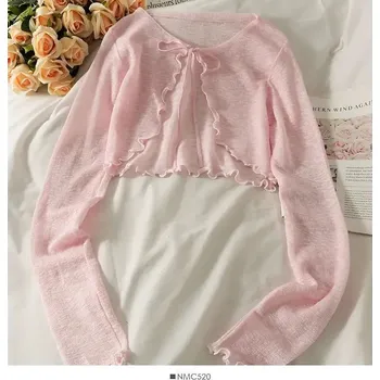 Dámský svetr Lehký kardigan se zavazováním Barva: Růžová, Velikost: ONE SIZE