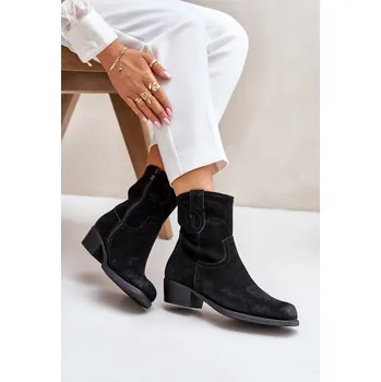 Dámské kozačky Dámské Zamszové Boty Cowboy Na Nízkém Podpatku Zateplené Sergio Leone BT284-S Barva: Černá, Velikost: 37